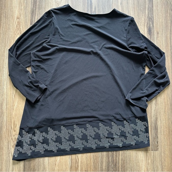 Susan Graver Artisan Womens Blouse XL Rhinestone Liquid Knit Black Asymmetrical - Picture 7 of 7